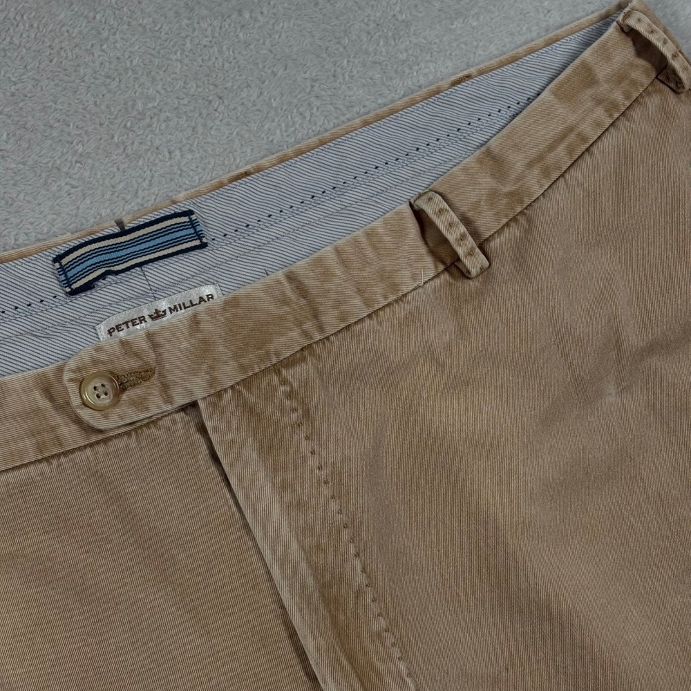 Peter Millar Mens Khaki Chinos 42x31 Tan Pima Cotton Flat Front Pants MC00B84